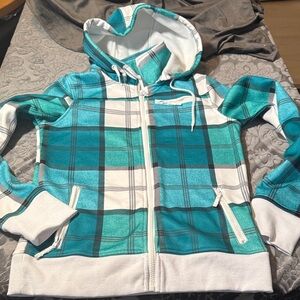 Empyre technical outerwear snow/ski Teal & White Plaid hoodie jacket Sz Jrs M